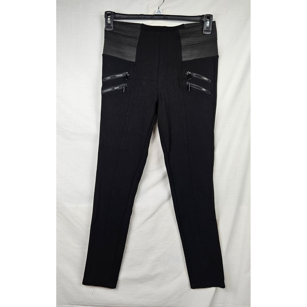 Ci Sono Ponte Collection Black Moto Leggings Double Zipper Accent Womens Large